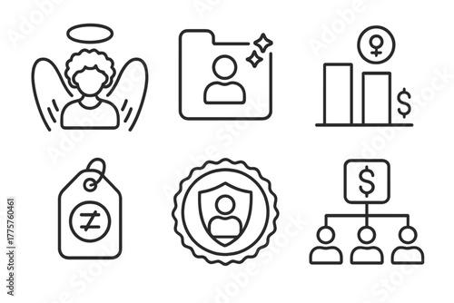 Diversity in Angel Investing. Line style icons of Gender & Diversity in Angel Investing: Diverse founder icon, inclusive portfolio