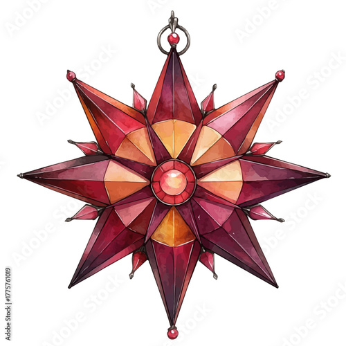 Star Pendant, watercolor clipart vector, isolated on a white background.