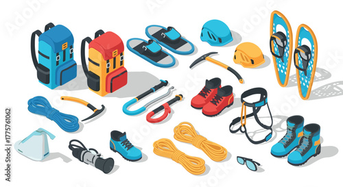 Isometric mountaineering gear essential equipment for adventure and exploration
