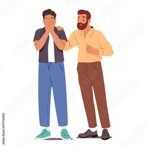 Man showcasing compassion and comforting his male friend feeling deep grief and intense sorrow