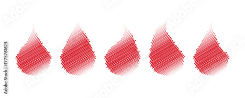 Set of Blood Drop Scribble Sketch Texture Icons Hand-Drawn Red Liquid