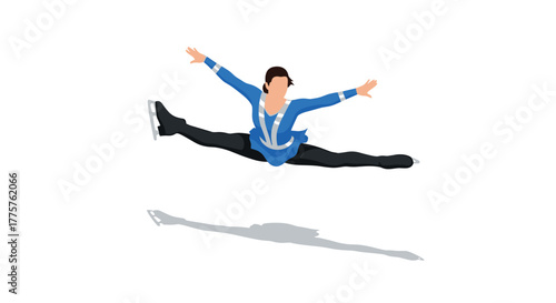 Dynamic skater performing a split jump in midair