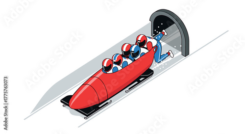 Dynamic bobsledding team in action on winter ice track