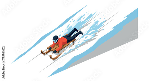 Isometric winter sledding adventure speed and thrills on a downhill ride