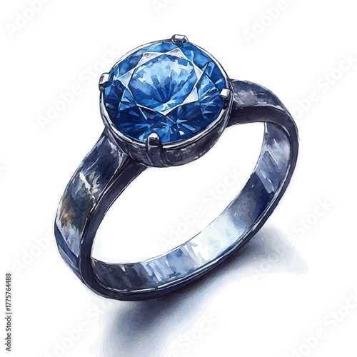 Solitaire Ring, watercolor illustration vector, isolated on a white background.