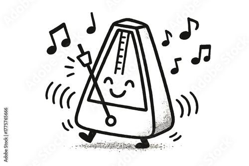 Cheerful Musical Metronome. Happy metronome tapping along, sending tiny doodle vibrations and smiling notes into the air