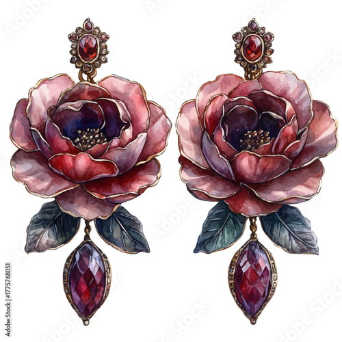 watercolor vector of Rose Gold Earrings, isolated on a white background.