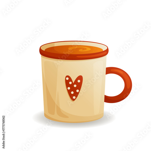 Cute retro mug with hot tea. Vector illustration on a white background.