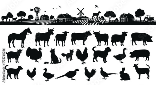 A Large Collection of Farm Animal Silhouettes.