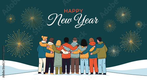 A diverse group of friends standing together in a warm embrace.