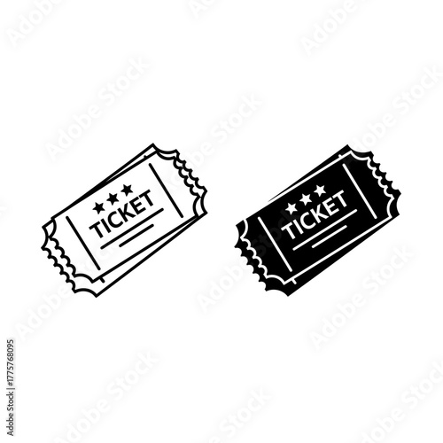 Black and white ticket stub icon set isolated on white.