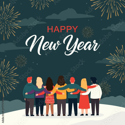 Group of friends celebrating New Year together.