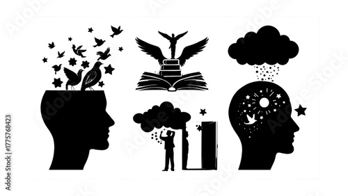 Dreams, Knowledge, and Inner Peace - Silhouettes of Aspiration, Learning, and Spirituality