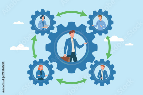 Teamwork collaboration business gears connecting professionals for project success and synergy achieving goals together