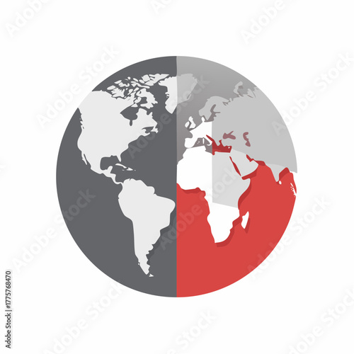 World split in half showing grayscale in America and color in Africa