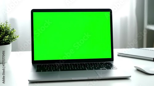 Wallpaper Mural Online Education & E-commerce with laptop computer mock up green screen chroma key standing on home office desk nobody in it professional set is ready for e commmerce courses using isolated pc Torontodigital.ca