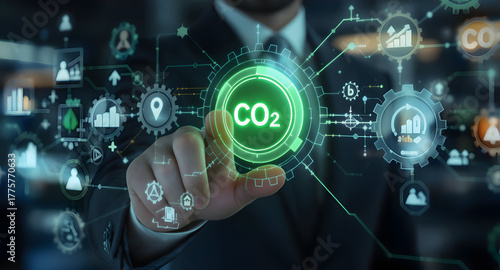 Businessman Interacting with Co2 Emission Reduction Interface