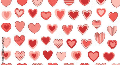 Romantic Heart Array: A captivating assortment of artistic red hearts, each with unique patterns and shades, creating a visual symphony of affection.