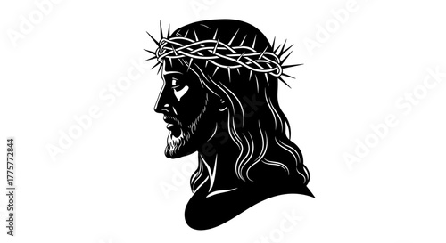 Contemplative Divinity: An artistic representation of a figure adorned with a crown, a symbol of suffering, and spiritual contemplation.