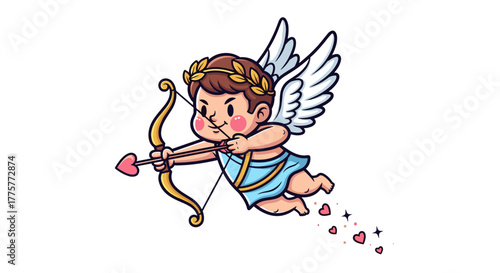 Cupid's Aim: A whimsical depiction of Cupid, the mythological figure of love, poised with his bow and arrow, ready to strike and spread affection.