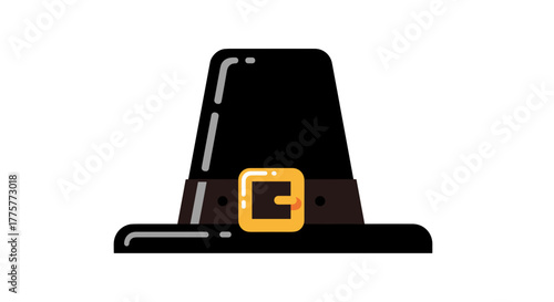 Pilgrim's Hat Icon: A minimalist illustration of a classic Pilgrim hat, a symbol of heritage and tradition, ready to grace your designs with its historical charm.