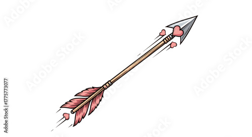 Arrow of Affection: A love-struck arrow soars gracefully, its trajectory marked by tiny hearts, symbolizing the swiftness and accuracy of Cupid's dart and the impact of affection.