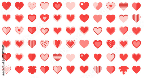 Hearts of Love: A curated arrangement of uniquely designed hearts, showcasing varied styles and shades of red, evoking emotions of affection and endearment.