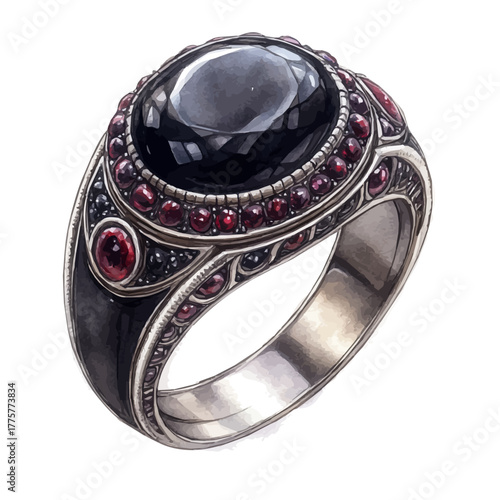Onyx Ring, watercolor drawing vector, isolated on a white background.