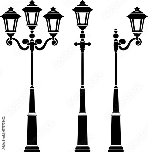Classic Streetlight Silhouettes Vintage City Lighting Illustrations