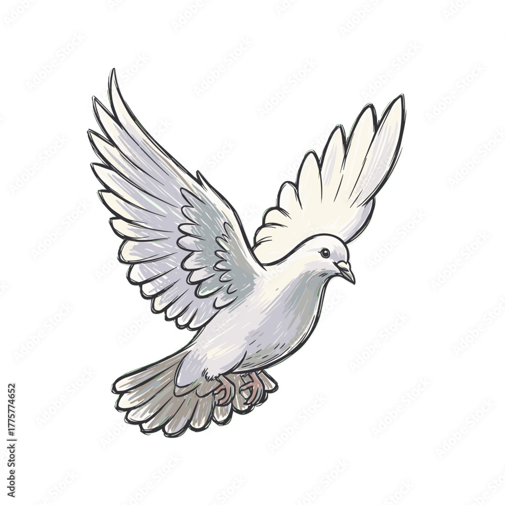 Obraz premium White dove flying with outstretched wings in a plain background 
