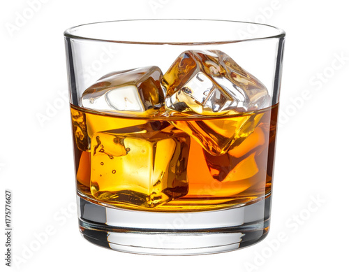 Glass of whiskey isolated on transparent background. 