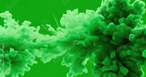 Vibrant green smoke swirling against a bright backdrop