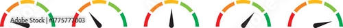 Set of Speedometer, tachometer icon. Speed indicator sign. Internet car speed. Performance concept. Speedometer set. Fast speed sign. Flat simple icon - stock of vector illustration