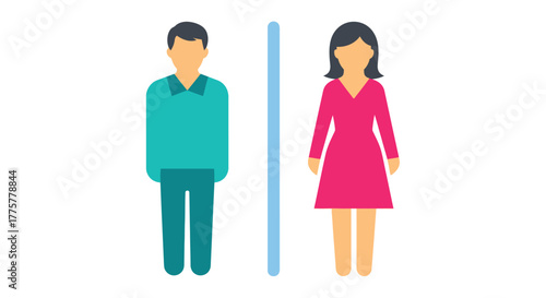 A simple illustration depicting a man and a woman separated by a line