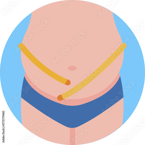 Icon showing a human body outline with measurement lines or a tape measure, representing body size assessment.