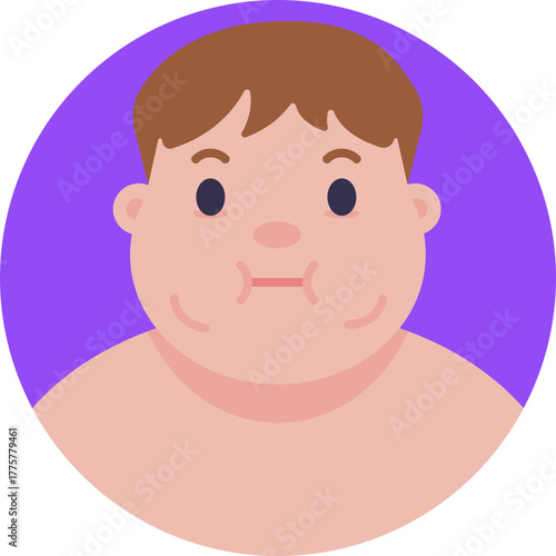 A frontal view of a human face highlighting facial fullness associated with obesity.