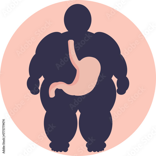 Depicts a human stomach, representing digestion and fat accumulation associated with obesity.