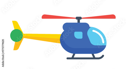 Cartoon illustration of a blue and yellow helicopter in a side view