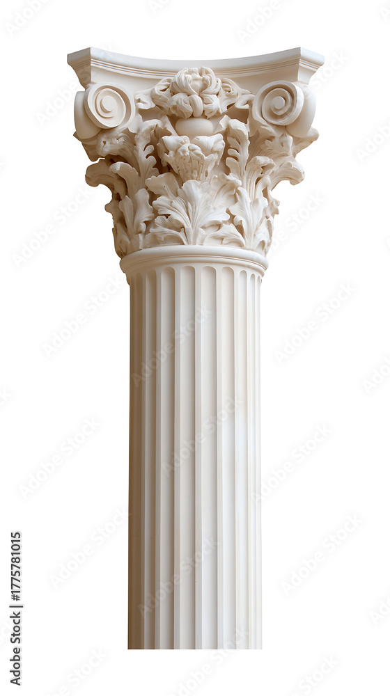 Obraz premium Elegant column with ornate floral and scroll detailing, perfect for architectural projects. Its crisp, white design adds a classic touch to any setting.
