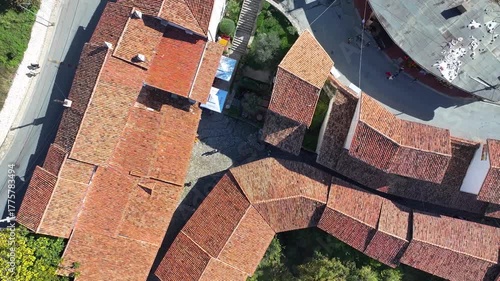 Albania traditional folk market bazaar Krujë drone roof top 2 November 2025