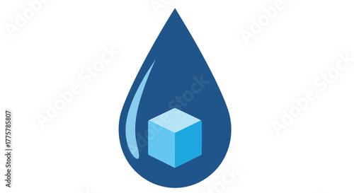 A blue droplet shape contains a smaller cube inside its form