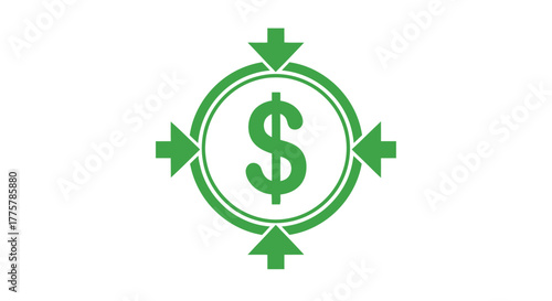 Green circular icon with a dollar sign and surrounding arrows