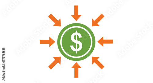 Financial growth concept with dollar sign and radiating orange arrows