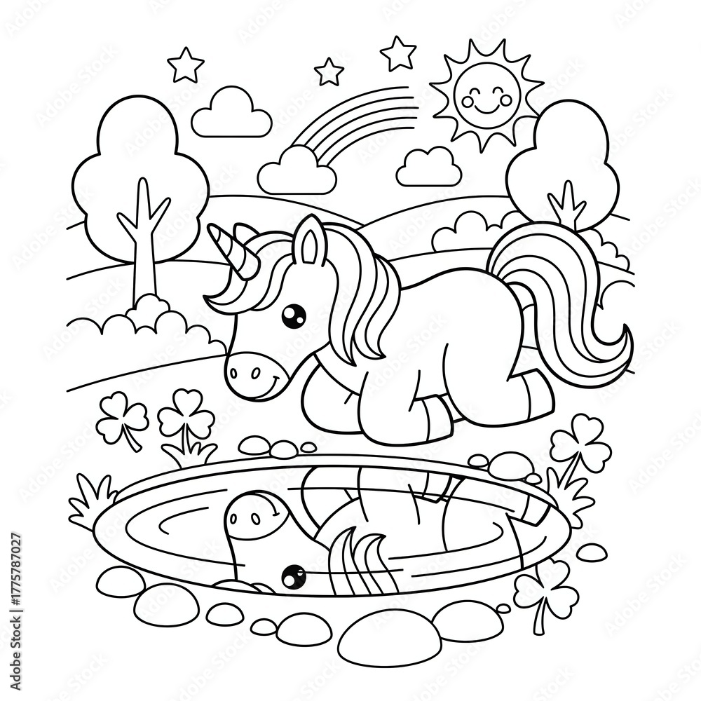 Obraz premium Unicorn reflected in a pond