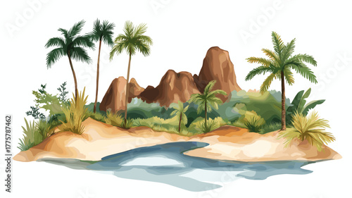 Madidi National Park. Madidi National Park hand drawn watercolor illustration