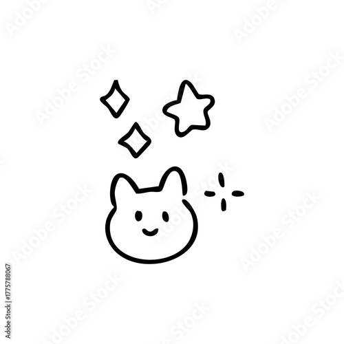 Cute cat sketch with stars and a sparkle