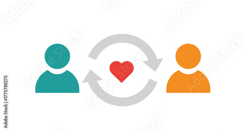 Two people exchanging a heart symbol a simple visual representation silhouette