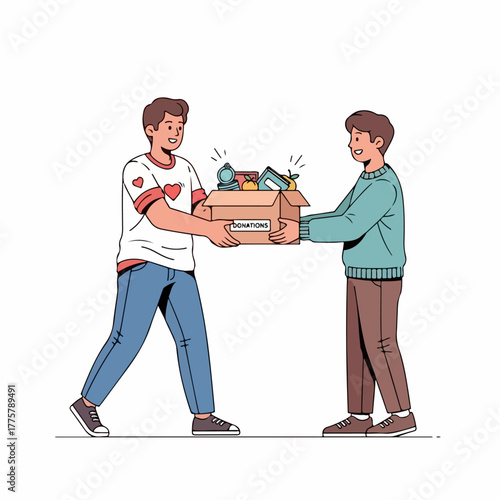 Sharing Food Donation Between Volunteers Illustration