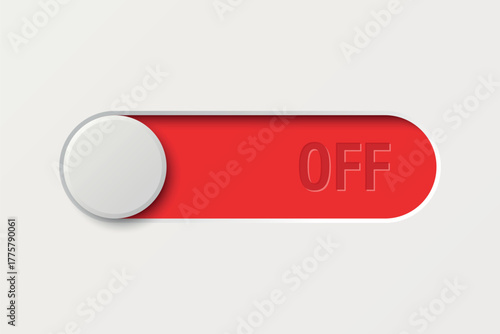 Vector Toggle Switch in Red OFF Position. Modern 3d Interface Element for App or Website Design. UI UX Control Button, Power Toggle Switch Template, Red Slider Red, Switch Icon