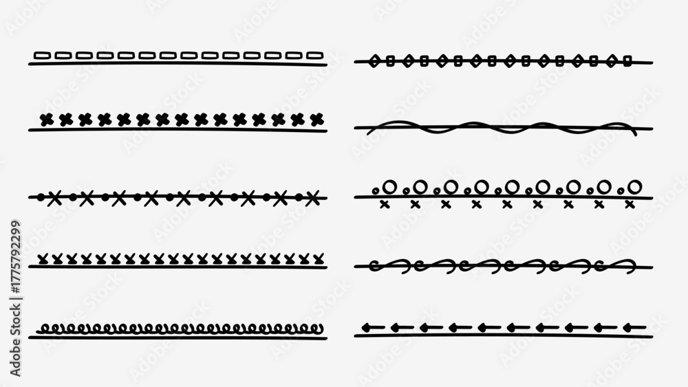 Fototapeta premium Hand Drawn Geometric Divider Line Doodle Set Text Separator Decoration Element.Vector Illustration